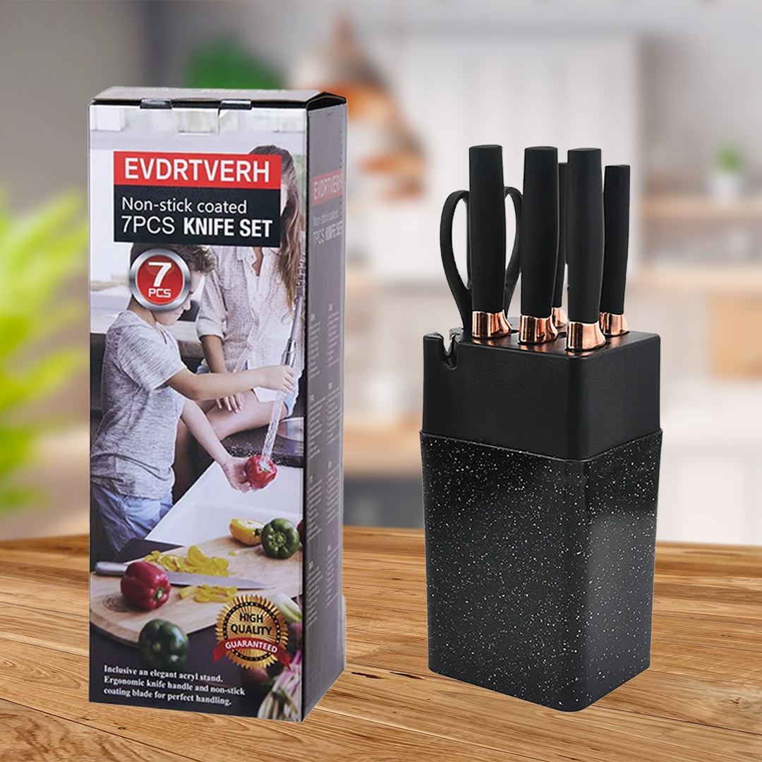 7pcs Kitchen Knife Sets Stainless Steel Chef Knife Bread Knife - Black