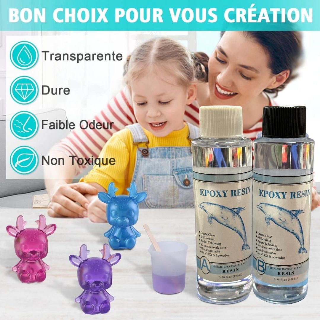 Resine epoxy 2x100 ml - Transparent - Fabrication de bijoux