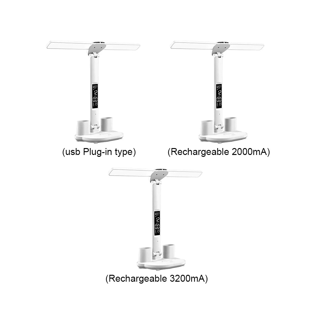 LED Clock Table Lamp USB Rechargeable Desk Lamp Foldable Eye Protection