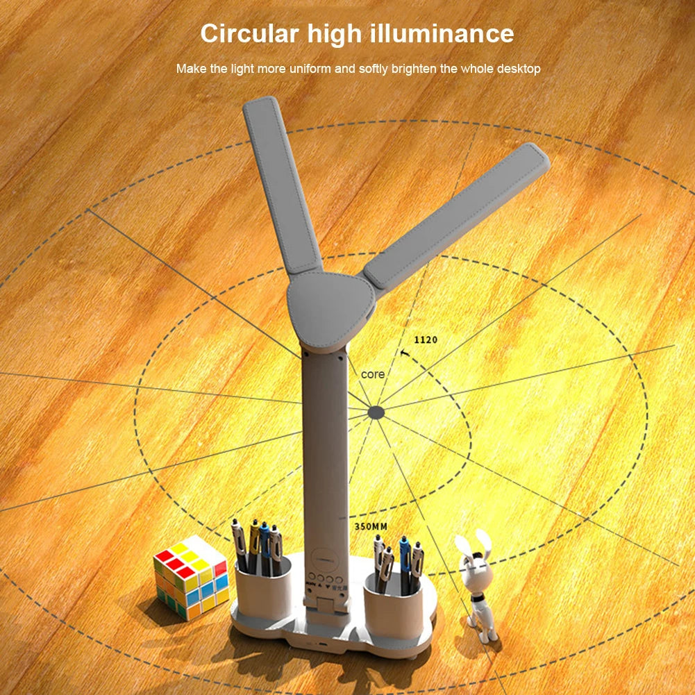 LED Clock Table Lamp USB Rechargeable Desk Lamp Foldable Eye Protection