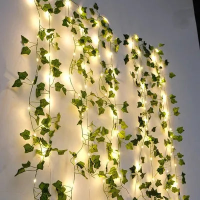 Guirlande lumineuse de feuilles vertes de lierre artificiel - 10M