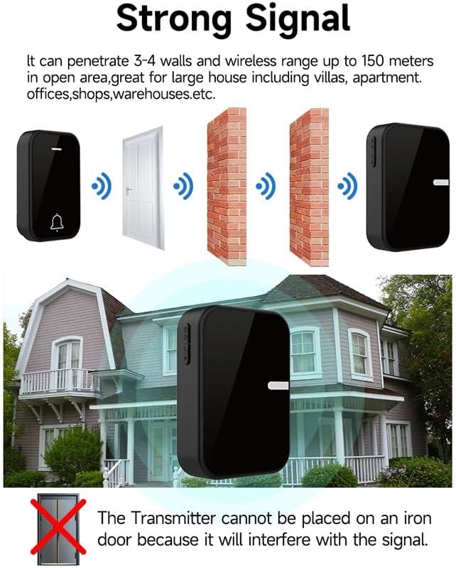 Sonnette sans Fil étanche, Carillon de Porte 32 Mélodies 100m