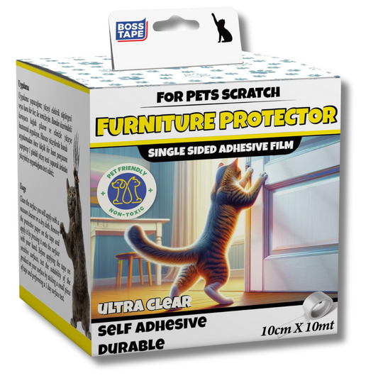 BOSS TAPE Film protecteur de meuble adhésif contre les rayures par la patte du chat 10cmx10m transparent